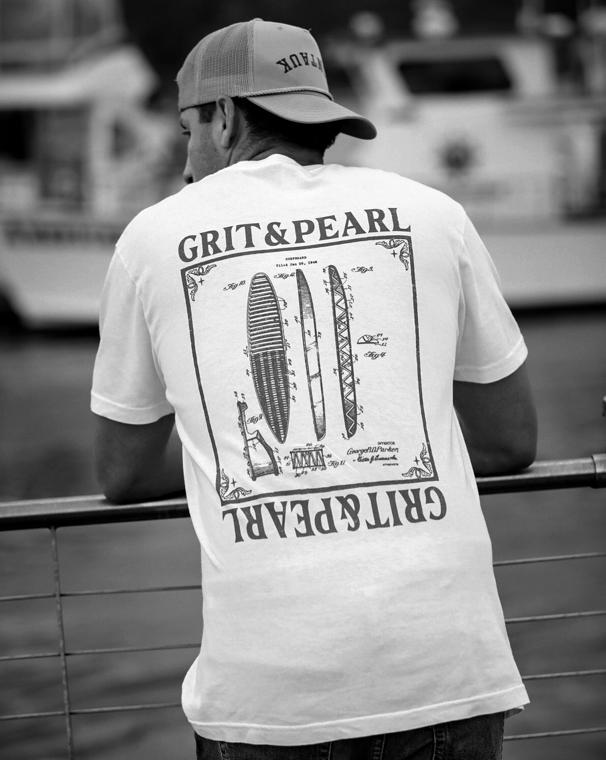SURFBOARD BLUEPRINT TEE - GRAPHITE GRAY X WHITE