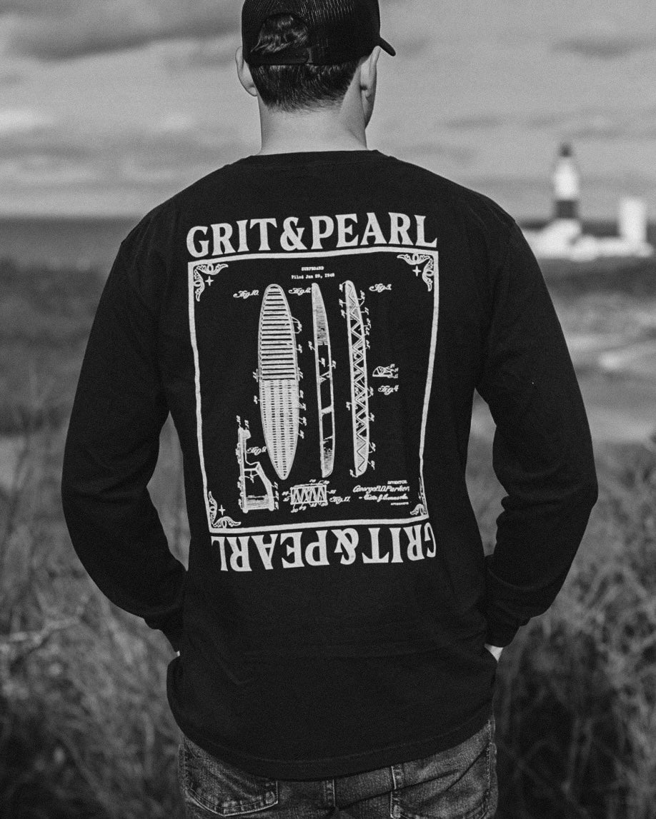 SURFBOARD BLUEPRINT - LONG SLEEVE SHIRT - BLACK X WHITE