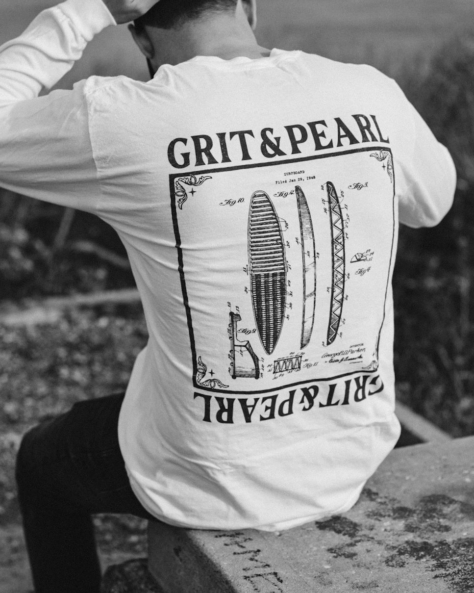 SURFBOARD BLUEPRINT - LONG SLEEVE SHIRT - BLACK X WHITE