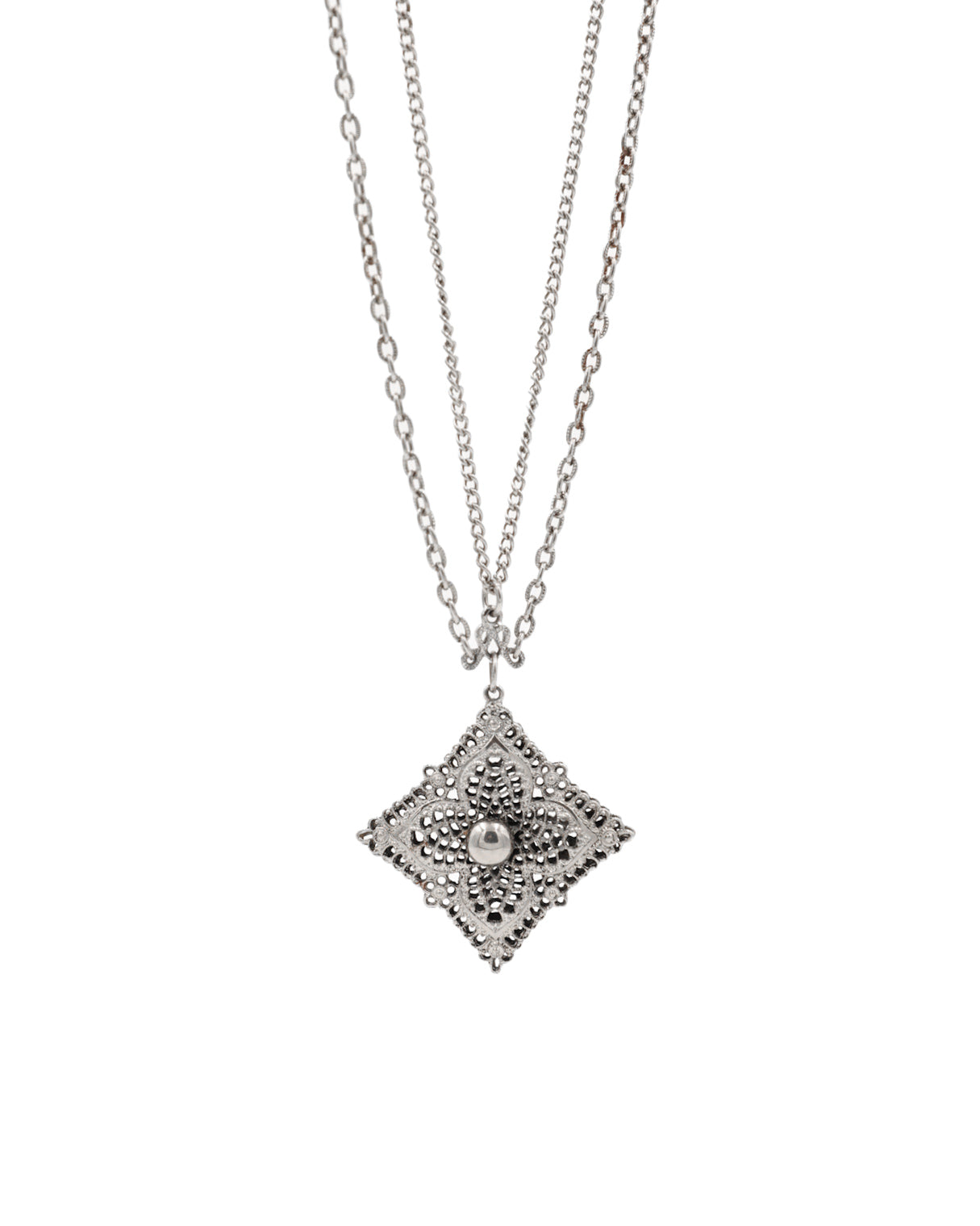 VINTAGE WHITING AND DAVIS VICTORIAN DOUBLE CHAIN PENDANT