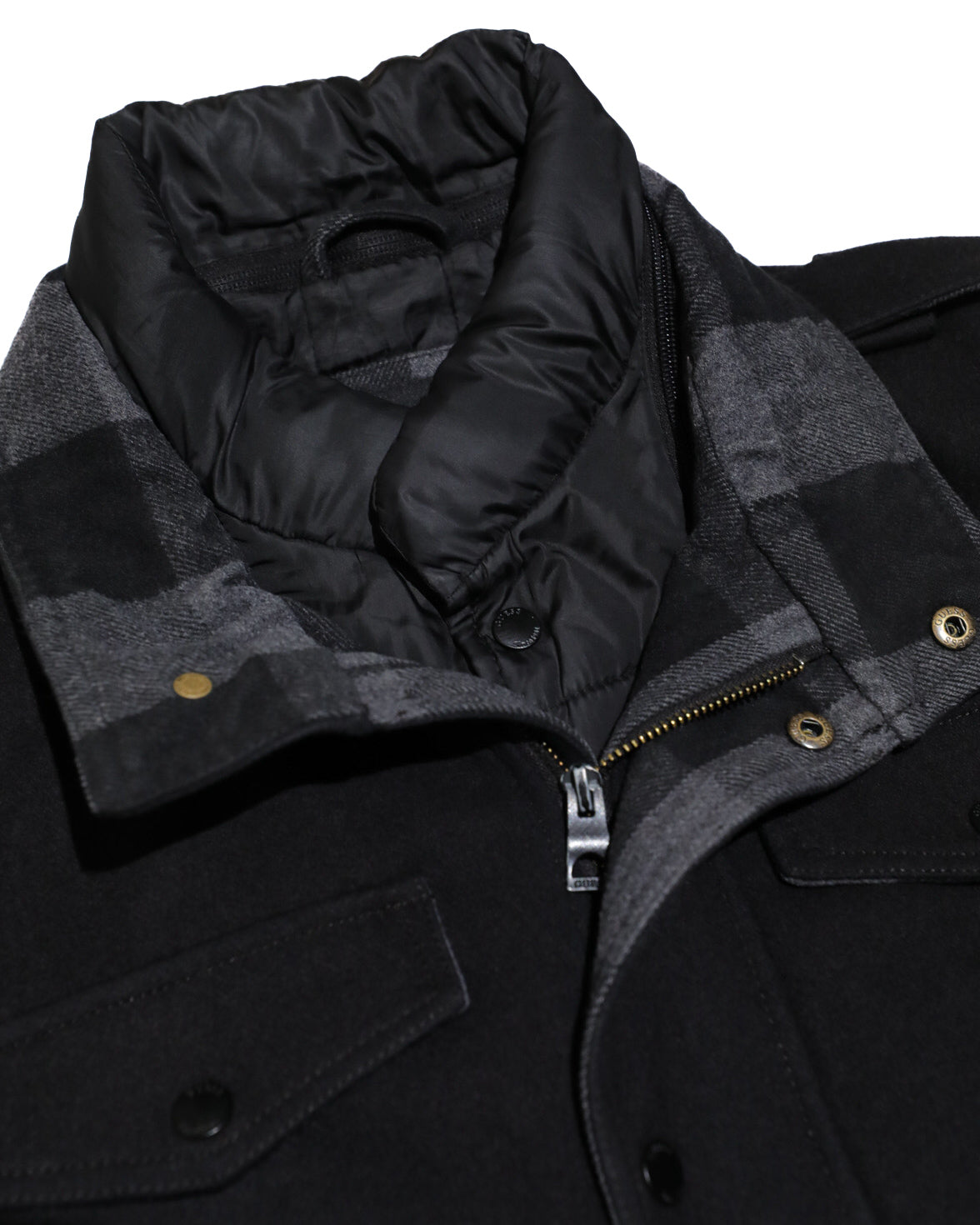 GUESS BLACK WOOL- BLEND INSULATED MILITARY QUILTED COAT