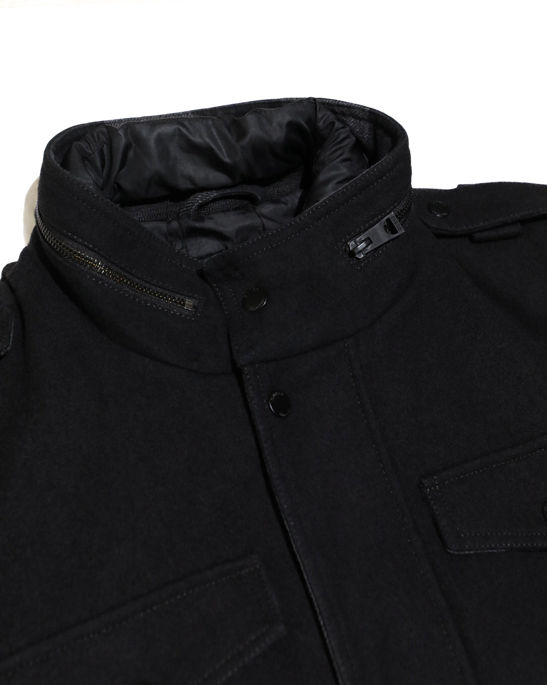GUESS BLACK WOOL- BLEND INSULATED MILITARY QUILTED COAT