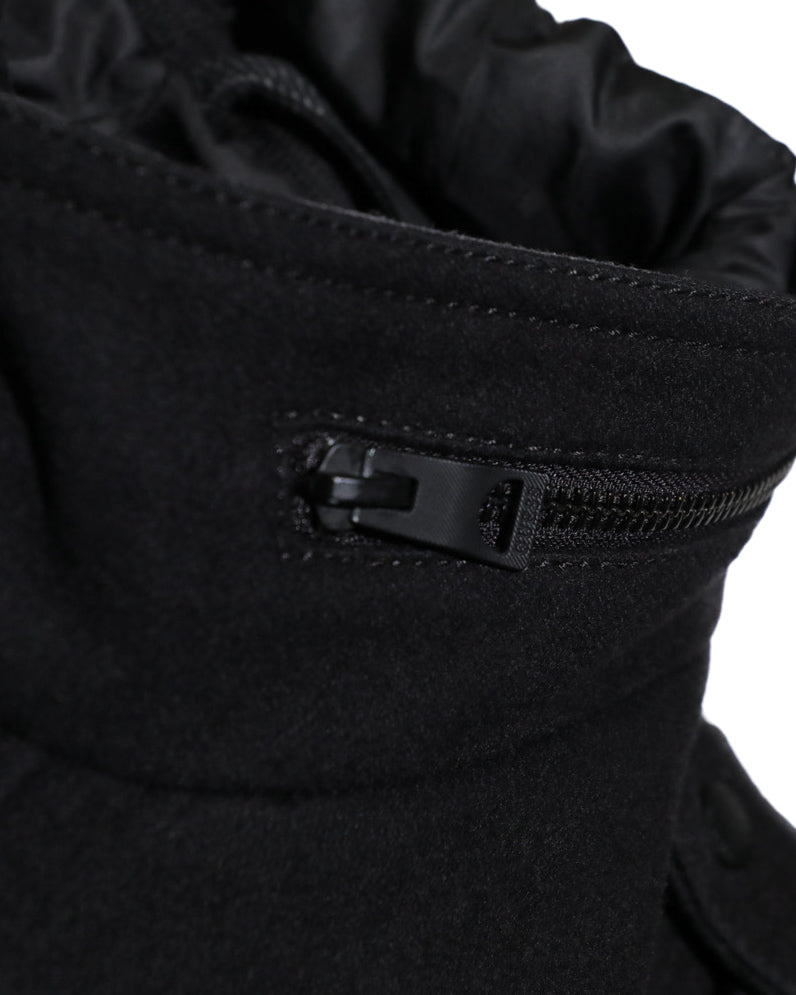 GUESS BLACK WOOL- BLEND INSULATED MILITARY QUILTED COAT