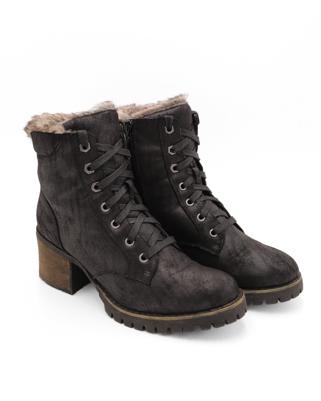 STEVE MADDEN FUR LINED COMBAT MOTO LACE UP BOOTS