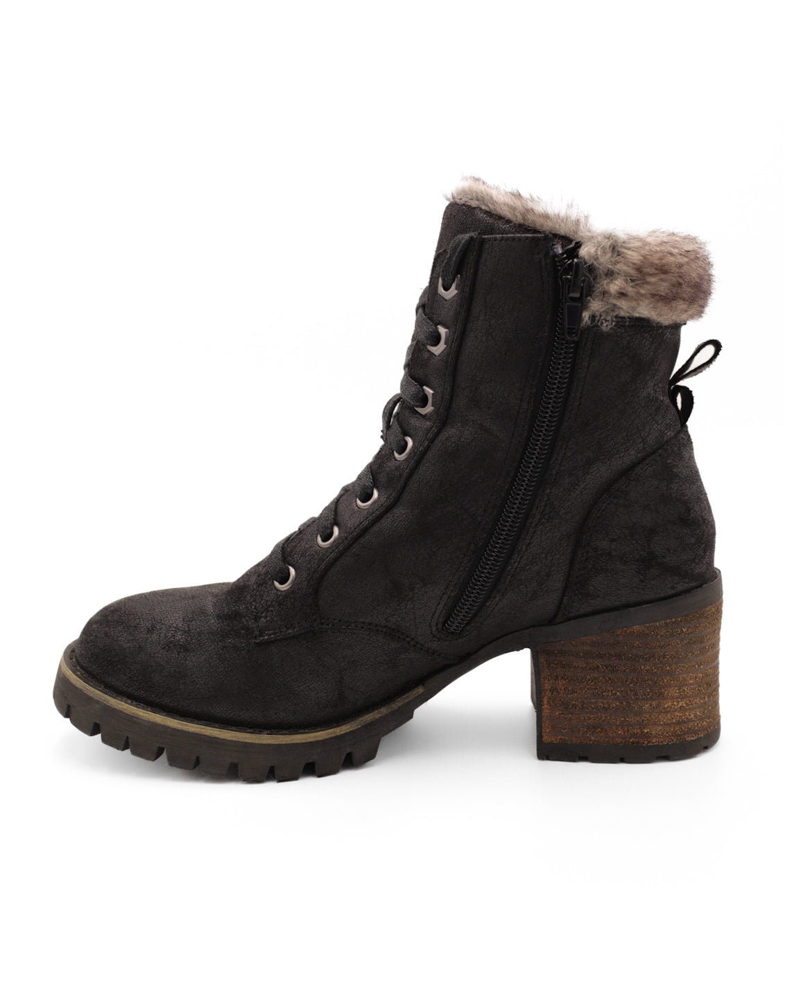 STEVE MADDEN FUR LINED COMBAT MOTO LACE UP BOOTS