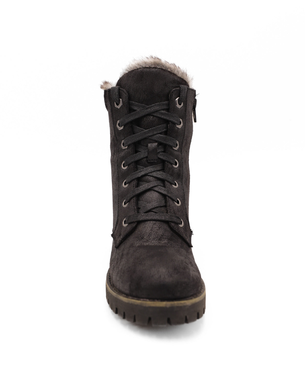 STEVE MADDEN FUR LINED COMBAT MOTO LACE UP BOOTS