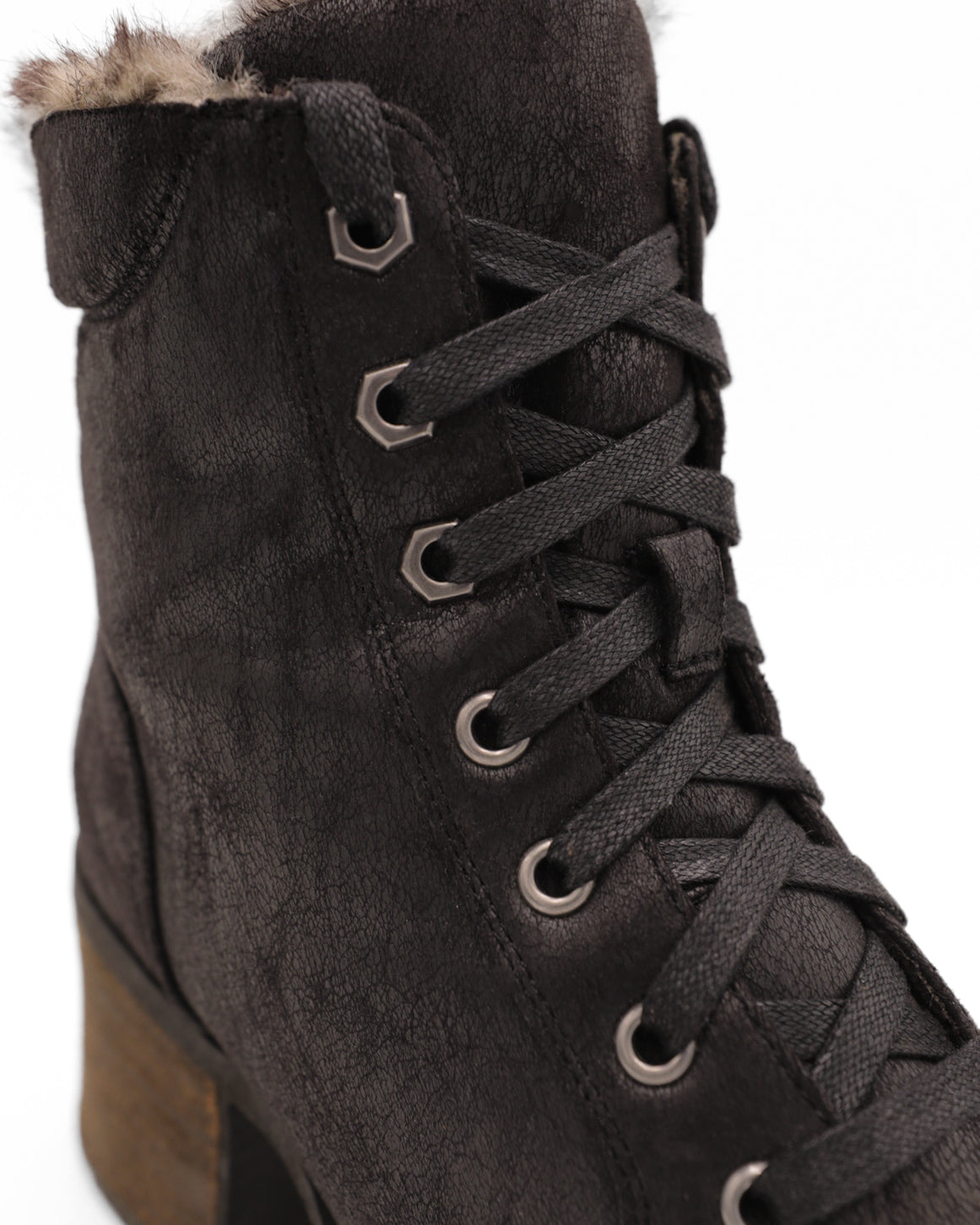 STEVE MADDEN FUR LINED COMBAT MOTO LACE UP BOOTS