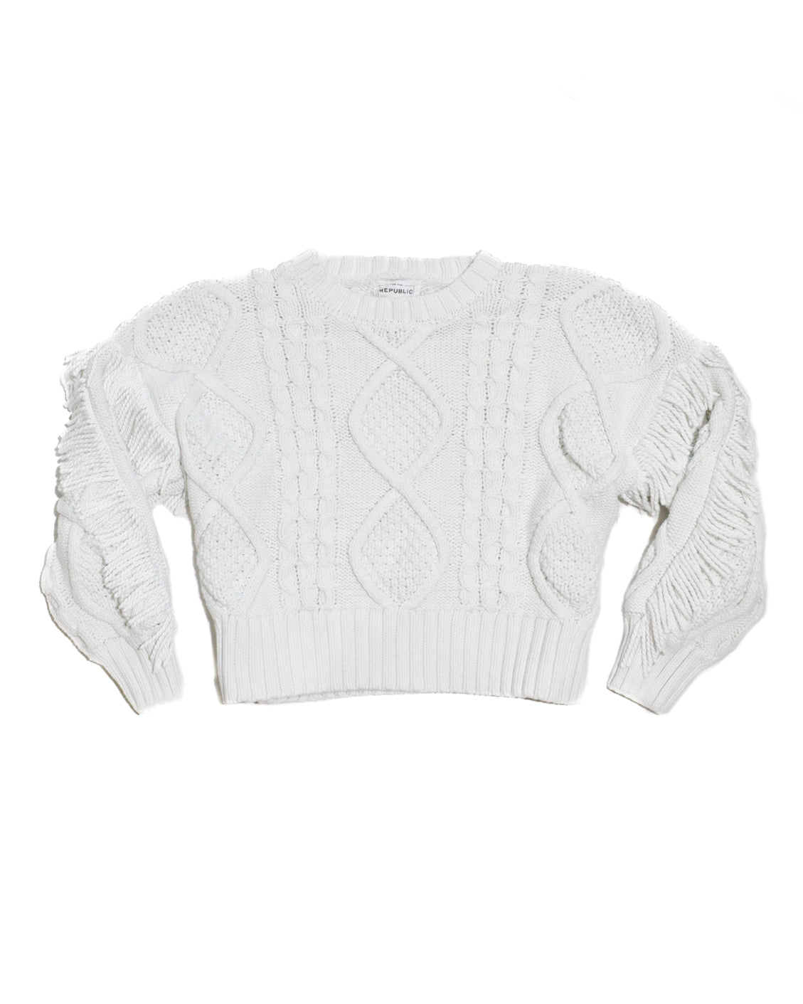 FOR THE REPUBLIC FRINGE CHUNKY CABLE KNIT SWEATER