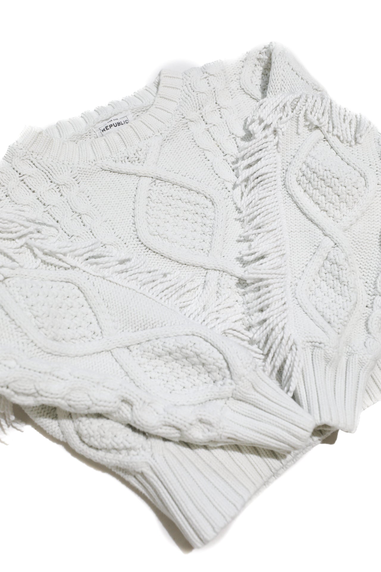 FOR THE REPUBLIC FRINGE CHUNKY CABLE KNIT SWEATER