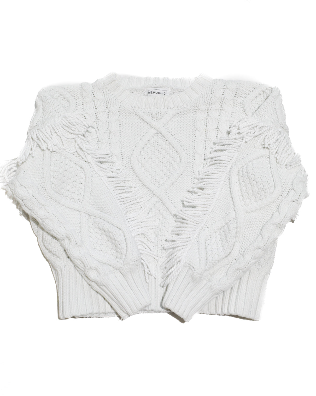 FOR THE REPUBLIC FRINGE CHUNKY CABLE KNIT SWEATER