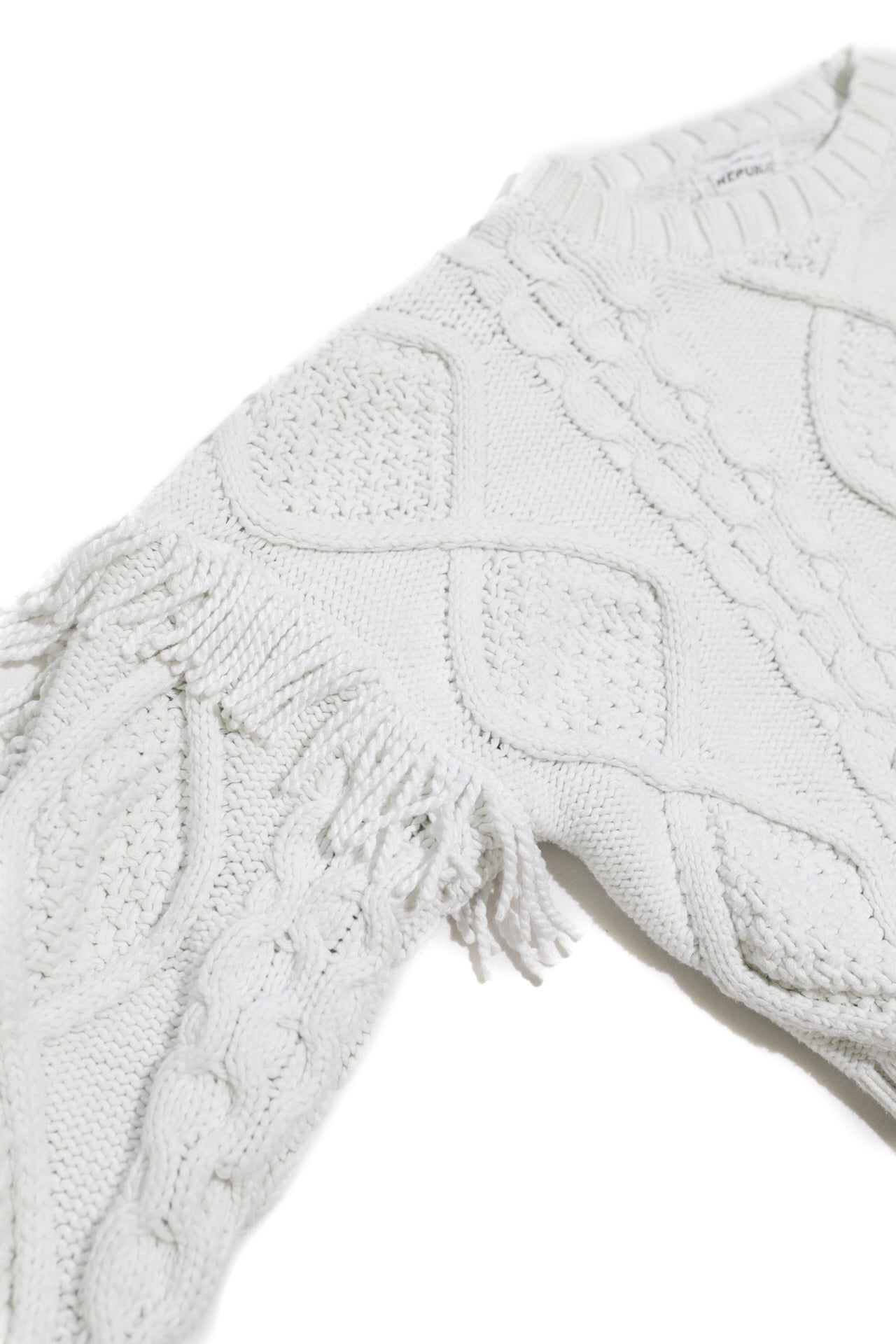 FOR THE REPUBLIC FRINGE CHUNKY CABLE KNIT SWEATER