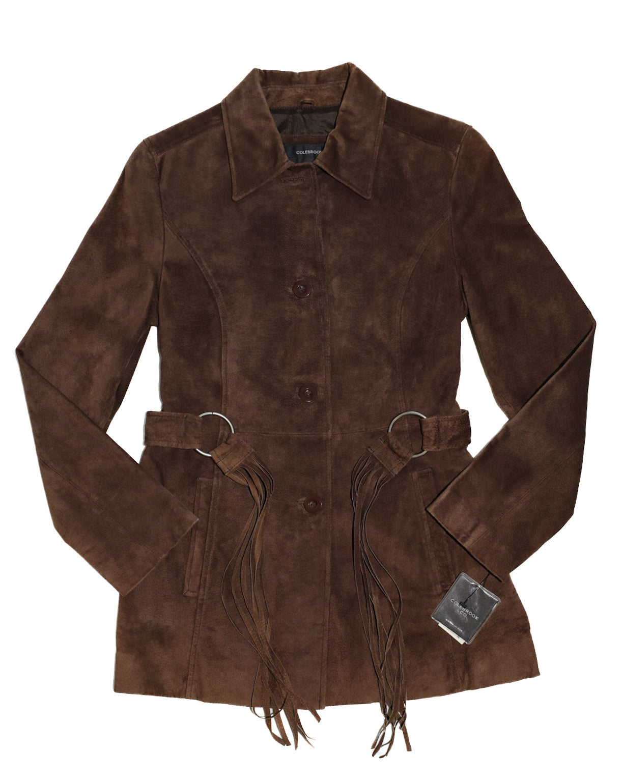 COLEBROOK & CO. CLASSICS SUEDE COAT WITH FRINGE BELT