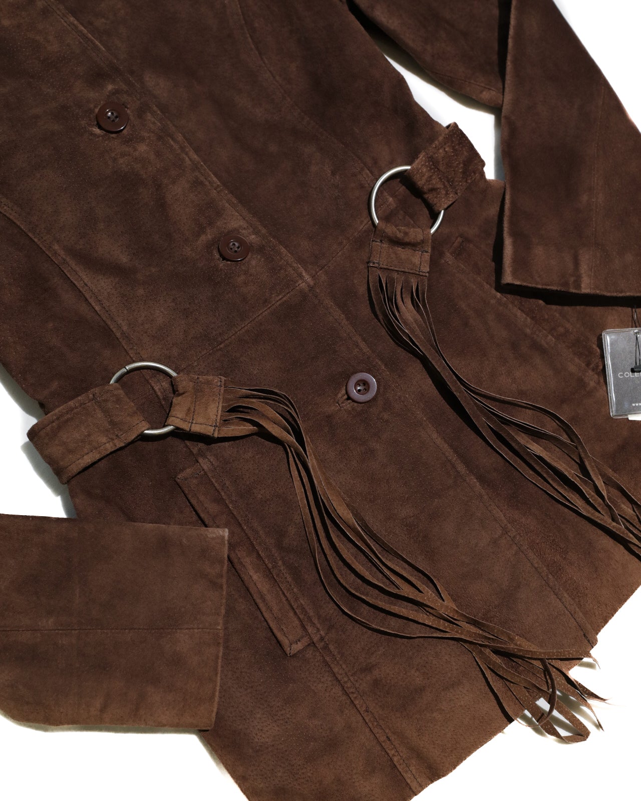 COLEBROOK & CO. CLASSICS SUEDE COAT WITH FRINGE BELT