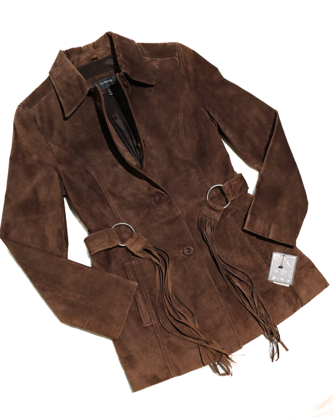 COLEBROOK & CO. CLASSICS SUEDE COAT WITH FRINGE BELT
