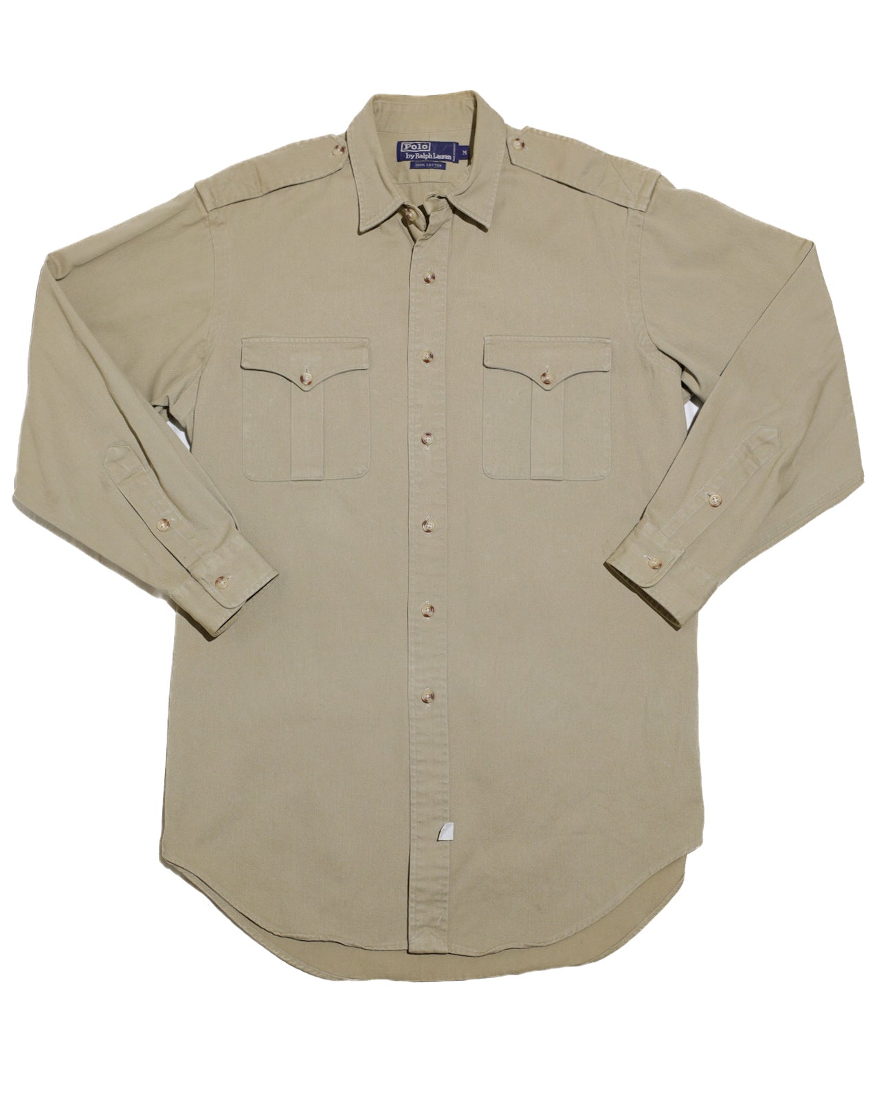 VINTAGE MENS POLO RALPH LAUREN MILITARY KHAKI BUTTON UP SHIRT