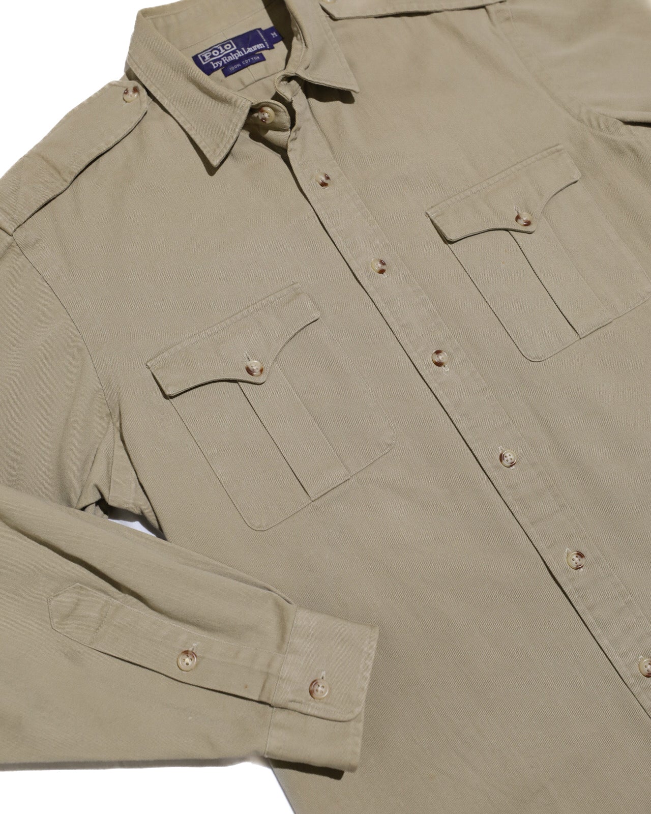 VINTAGE MENS POLO RALPH LAUREN MILITARY KHAKI BUTTON UP SHIRT