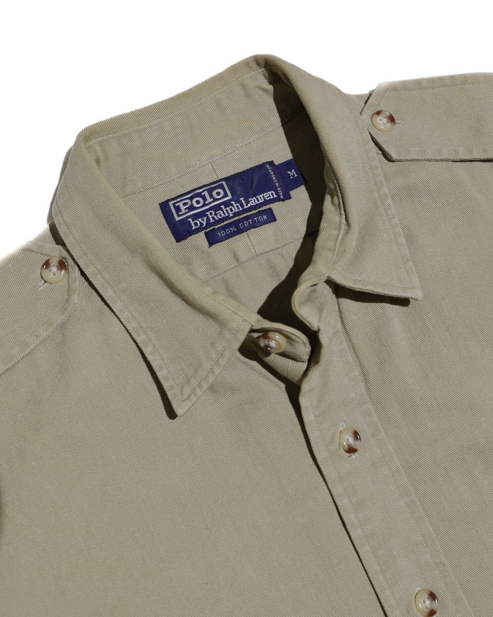 VINTAGE MENS POLO RALPH LAUREN MILITARY KHAKI BUTTON UP SHIRT