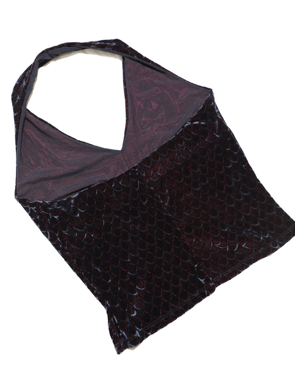VINTAGE HANKY PANKY VELVET BLACK/ RED SHEER HALTER TOP