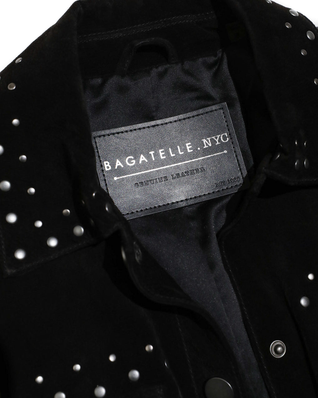 BAGATELLE NYC WOMENS BLACK STUDDED GENUINE SUEDE JACKET