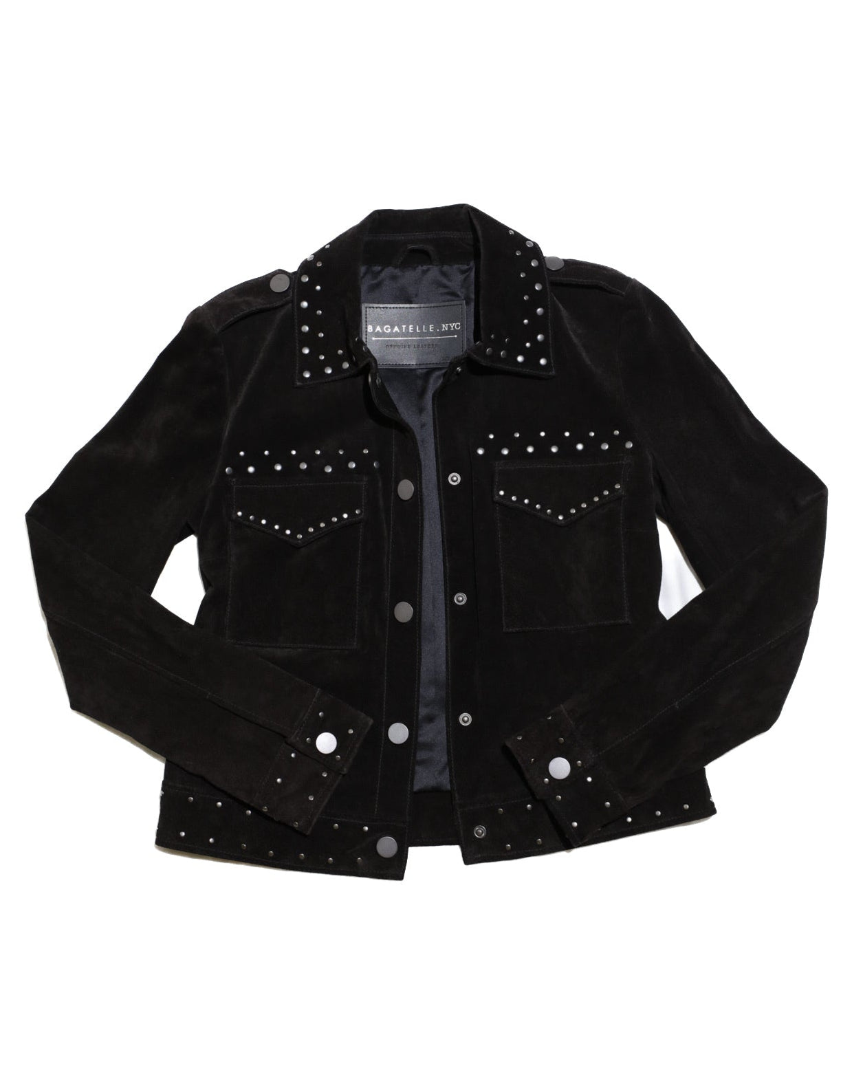 BAGATELLE NYC WOMENS BLACK STUDDED GENUINE SUEDE JACKET