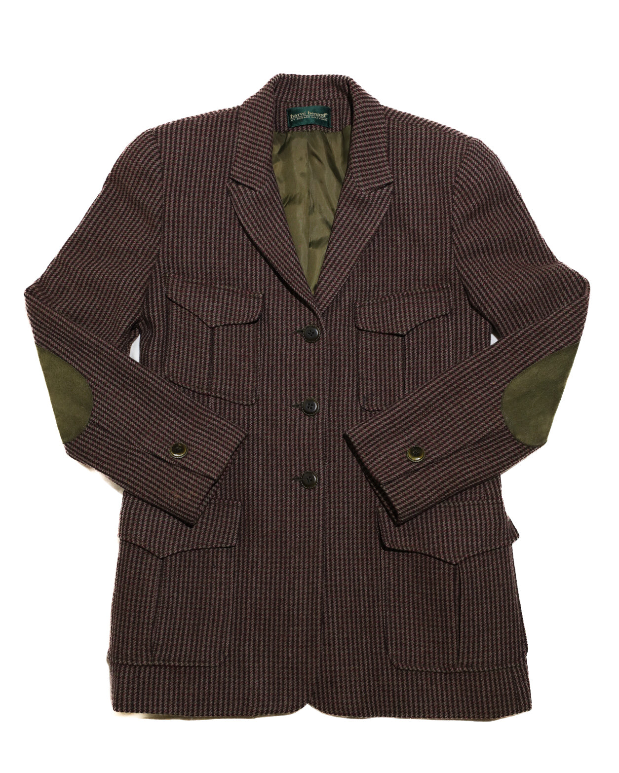 VINTAGE HARVE BENARD WOMENS HOUNDSTOOTH WOOL SPORT JACKET WITH SUEDE ELBOW PATCHES