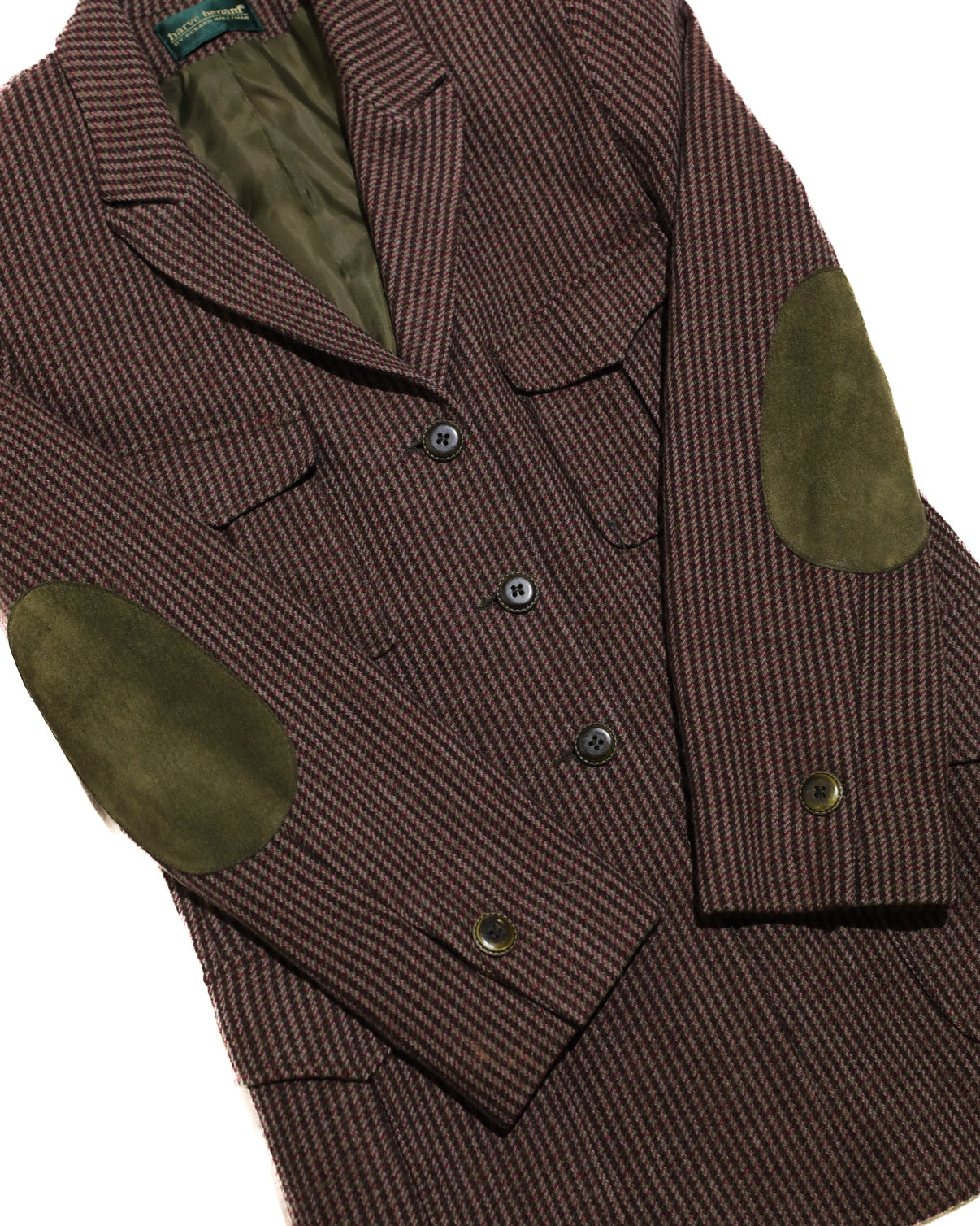 VINTAGE HARVE BENARD WOMENS HOUNDSTOOTH WOOL SPORT JACKET WITH SUEDE ELBOW PATCHES