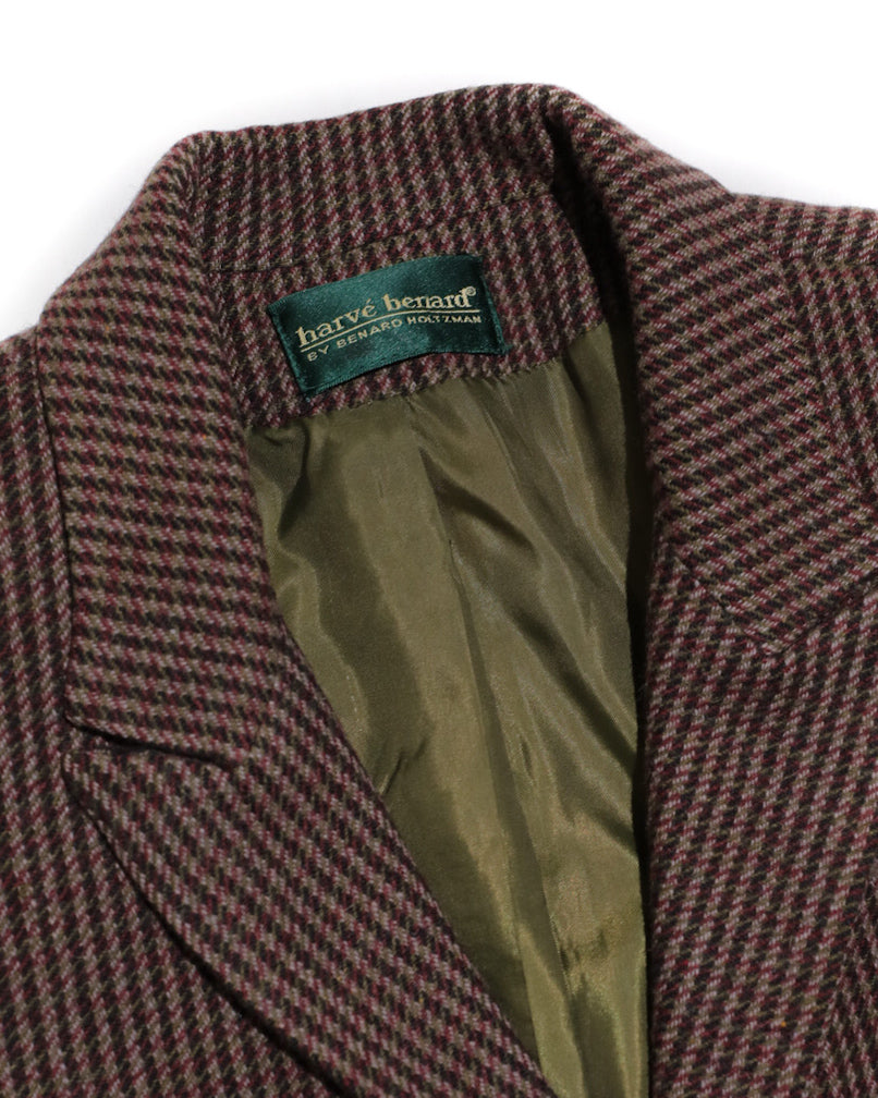 VINTAGE HARVE BENARD WOMENS HOUNDSTOOTH WOOL SPORT JACKET WITH SUEDE ELBOW PATCHES