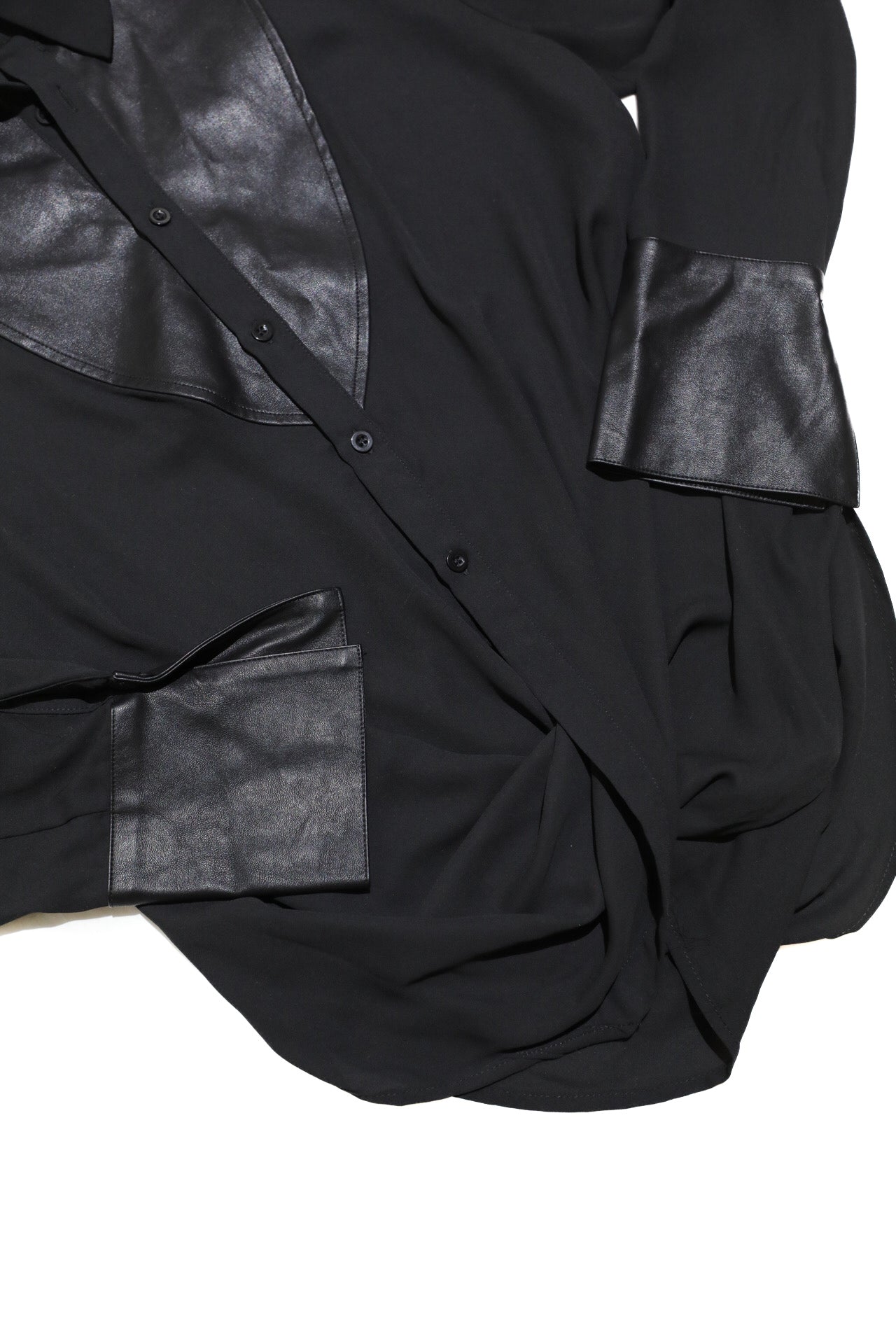GRACIA FAUX LEATHER LINED WOMENS BLOUSE WITH CROSS WRAP WAISTBAND