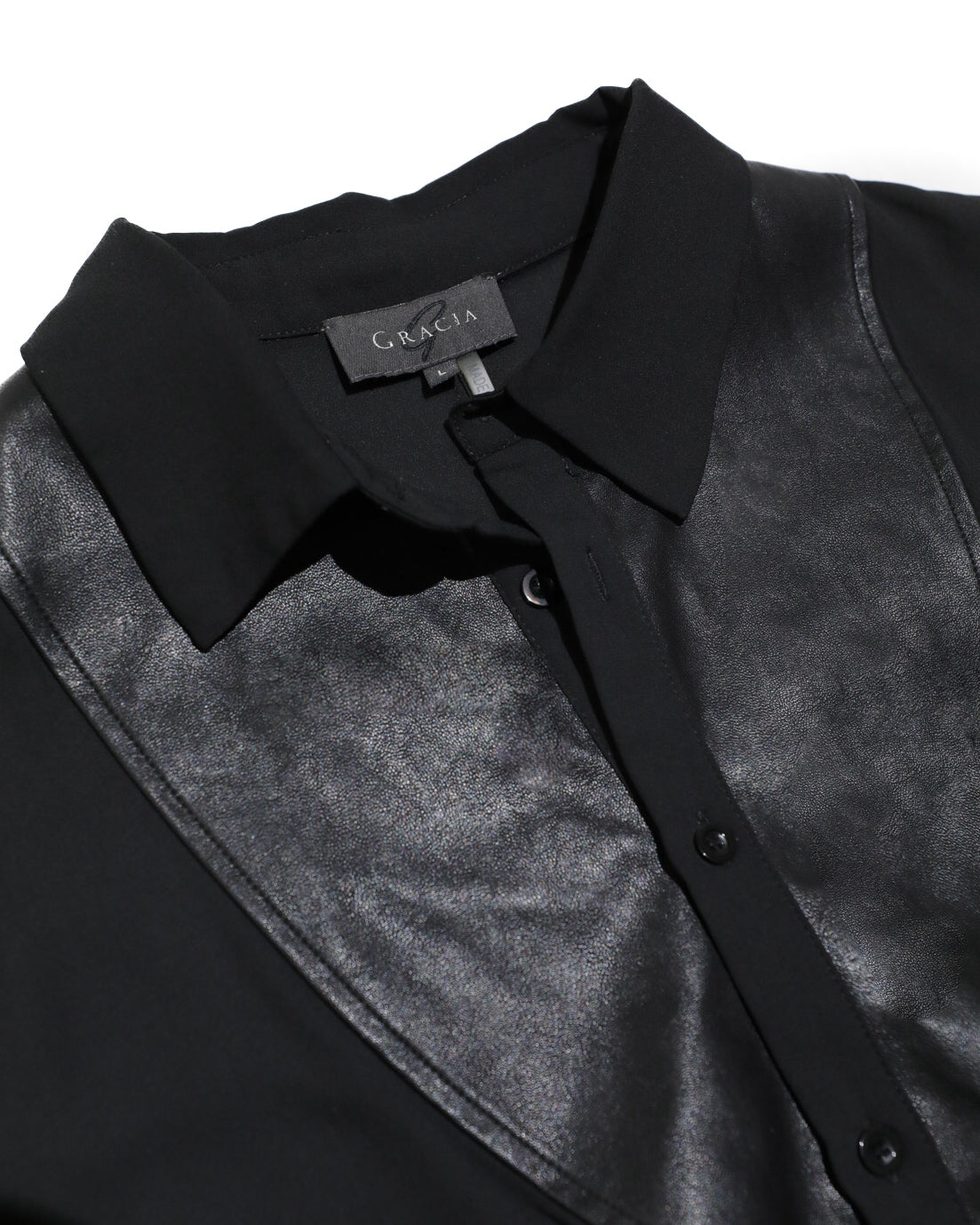 GRACIA FAUX LEATHER LINED WOMENS BLOUSE WITH CROSS WRAP WAISTBAND