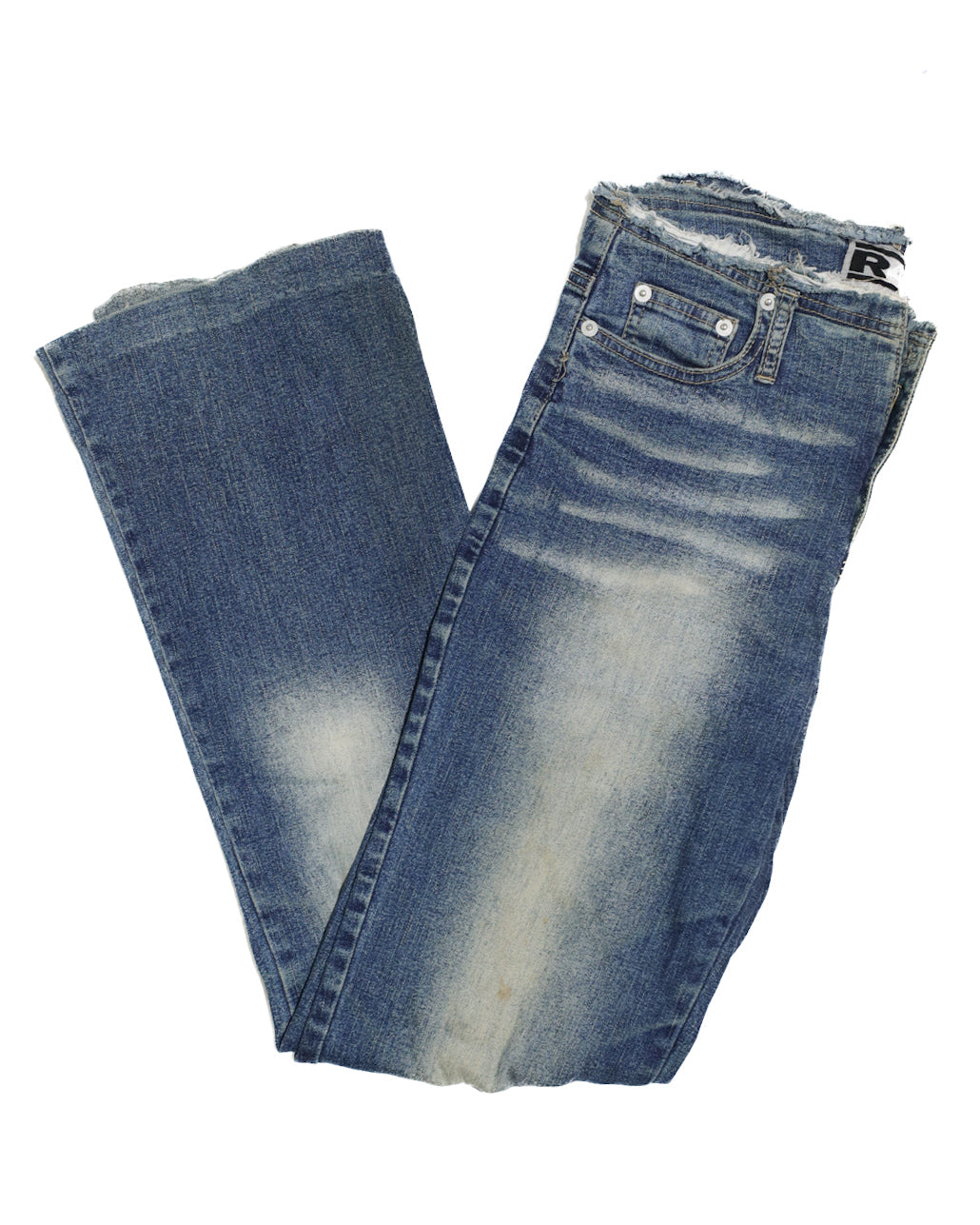 VINTAGE WOMENS R4R DARK/ ACID WASH RAW CUT JEANS