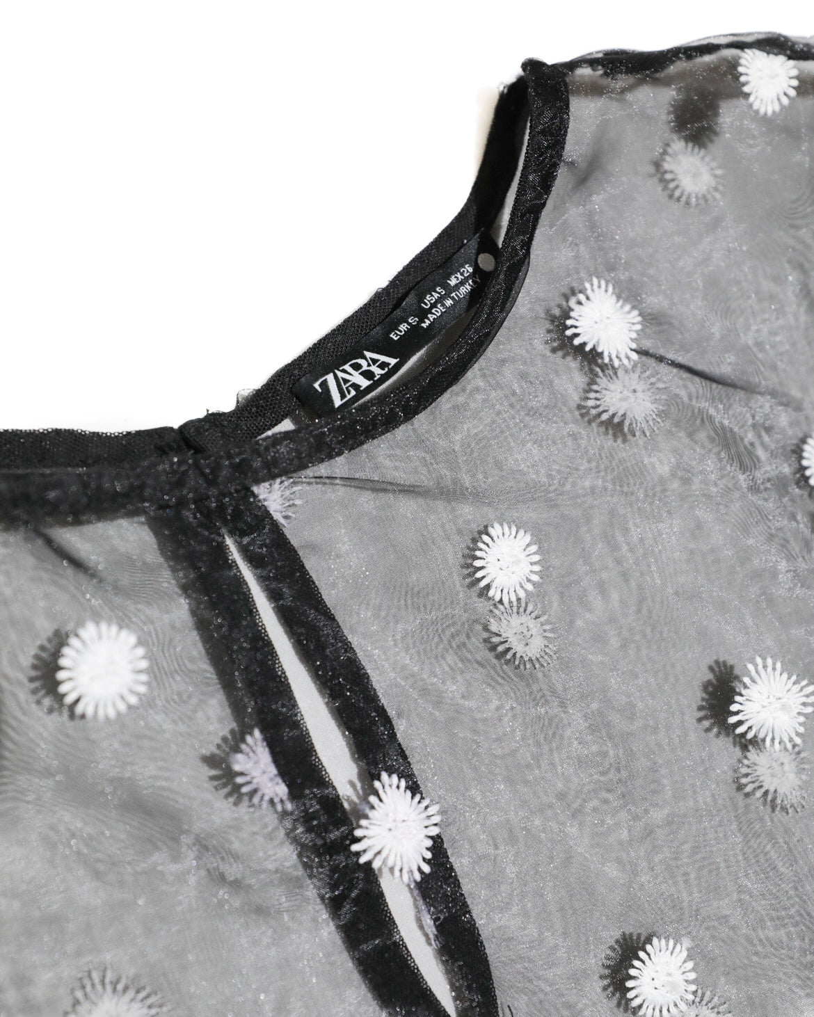 ZARA EMBROIDERED ORGANZA SHEER TOP