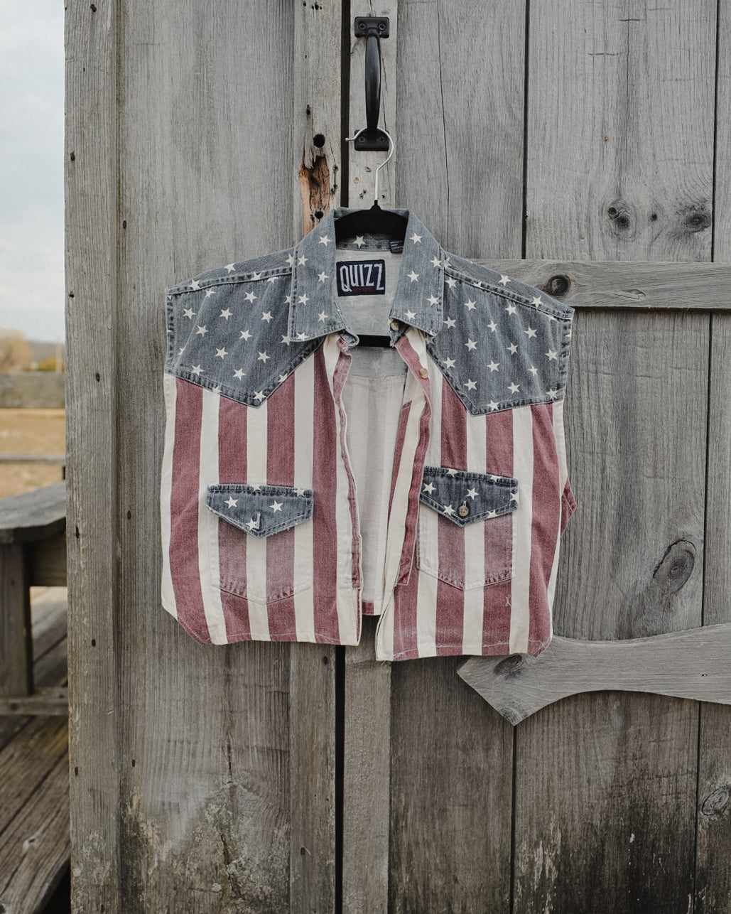 Vintage Quizz New York Patriot Cropped Denim Vest