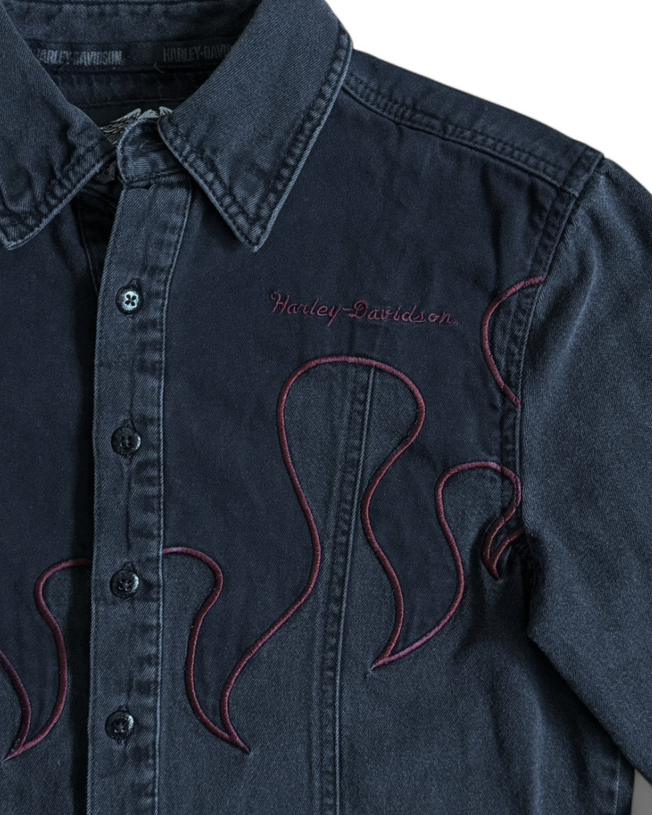 Vintage Style Harley Davidson Black Denim Shirt