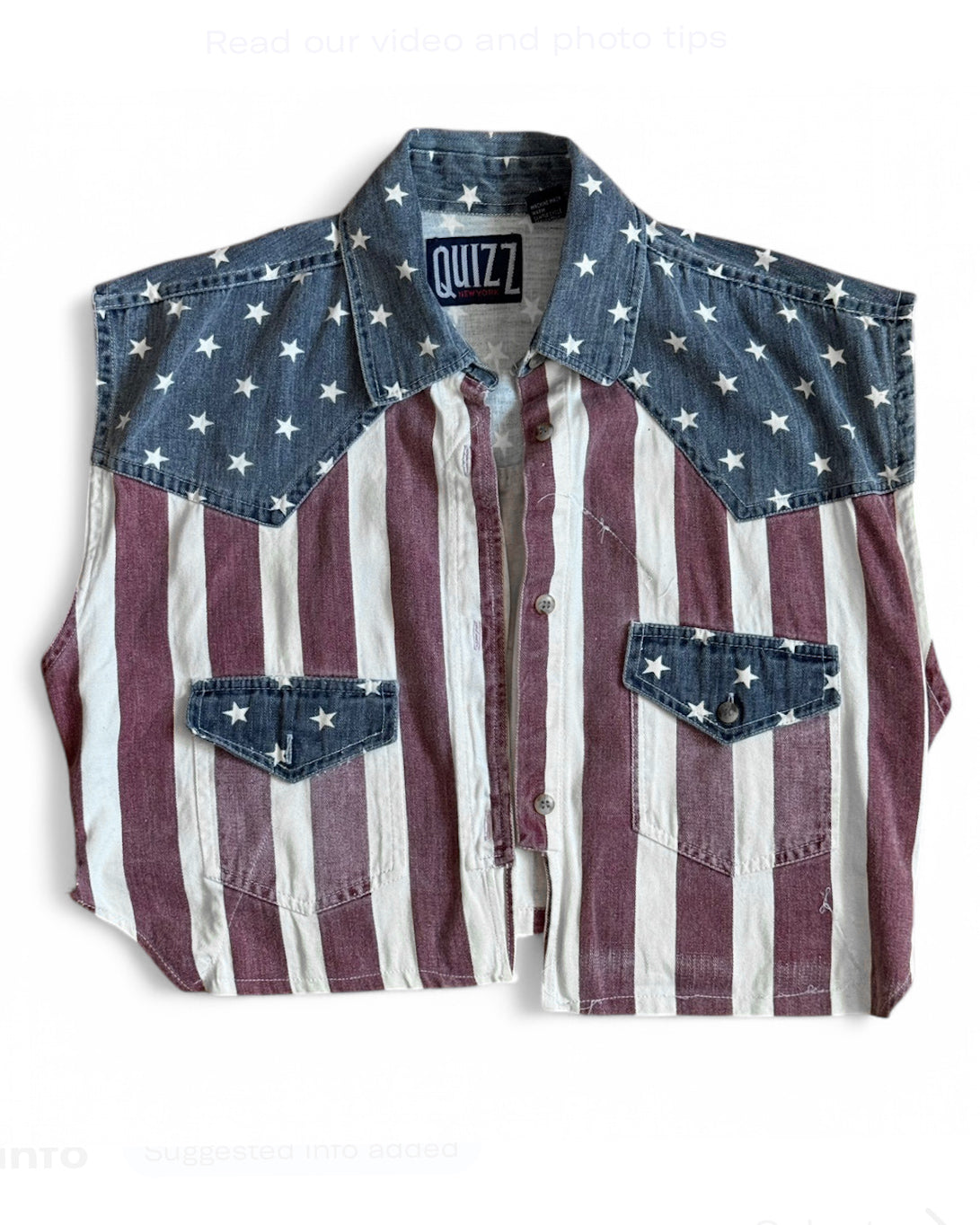 Vintage Quizz New York Patriot Cropped Denim Vest