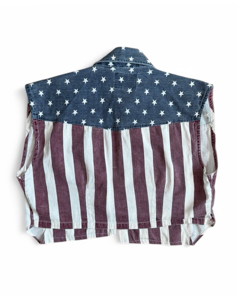 Vintage Quizz New York Patriot Cropped Denim Vest