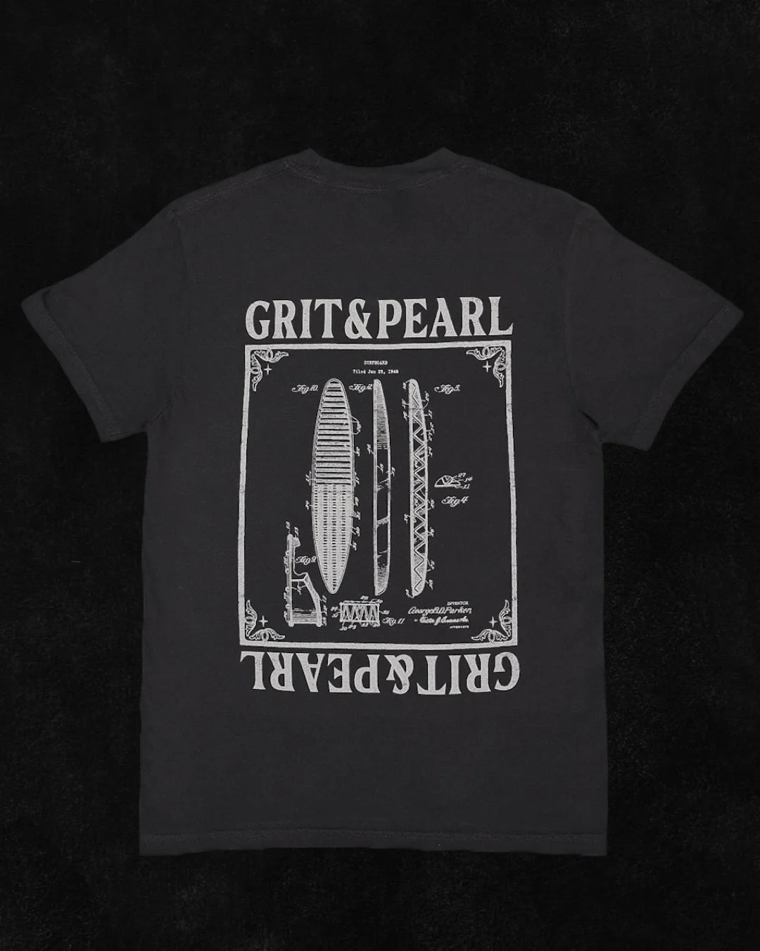 SURFBOARD BLUEPRINT TEE - GRAPHITE GRAY X WHITE