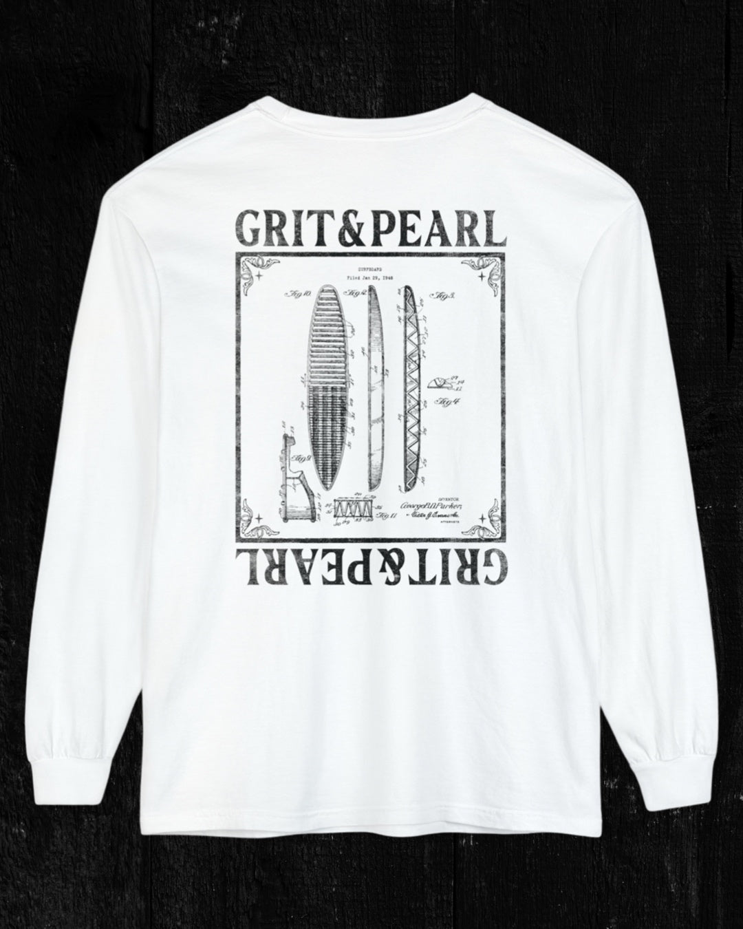 SURFBOARD BLUEPRINT - LONG SLEEVE SHIRT - BLACK X WHITE