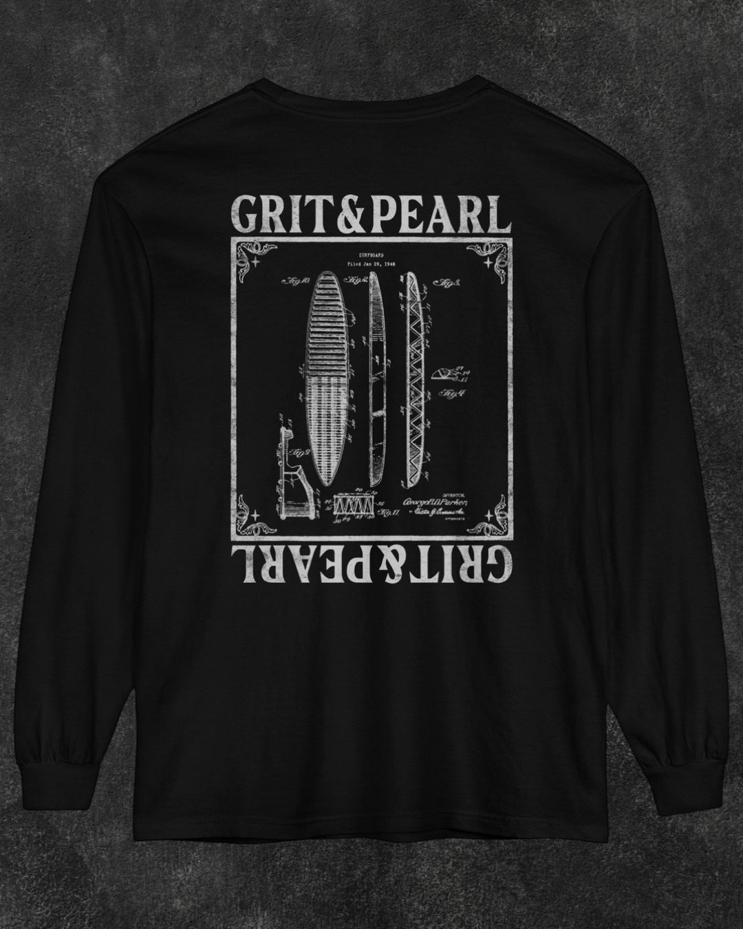 SURFBOARD BLUEPRINT - LONG SLEEVE SHIRT - BLACK X WHITE