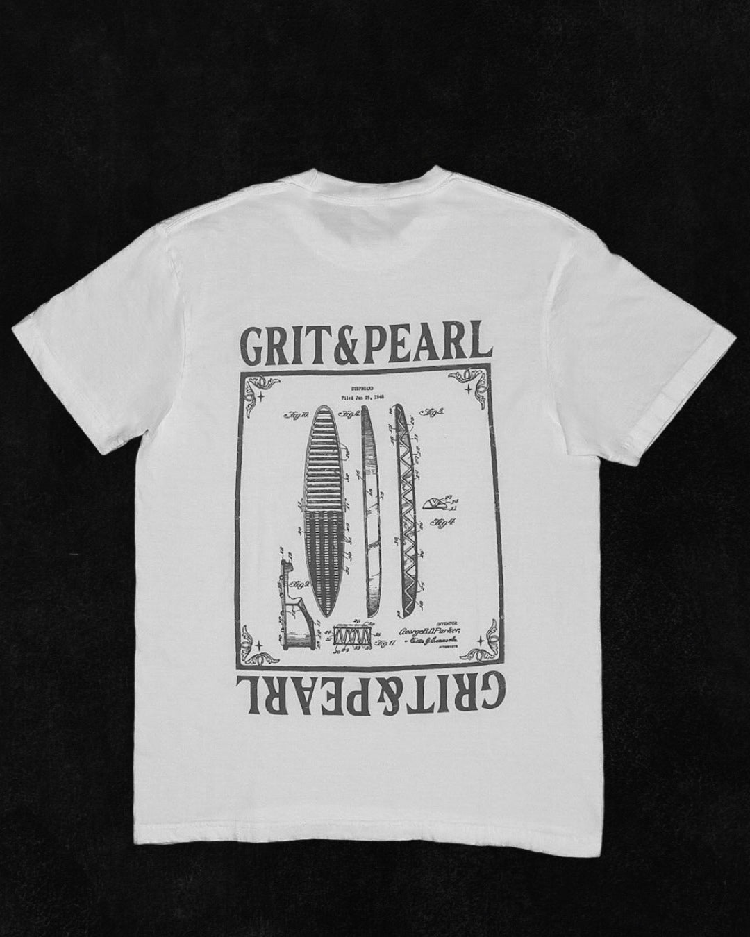 SURFBOARD BLUEPRINT TEE - GRAPHITE GRAY X WHITE